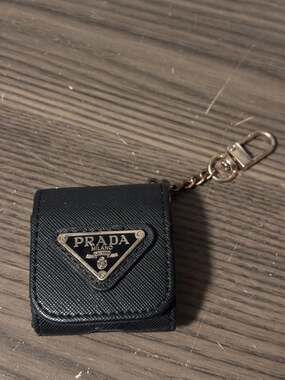 Prada Saffiano Leather AirPods Case Keychain Black